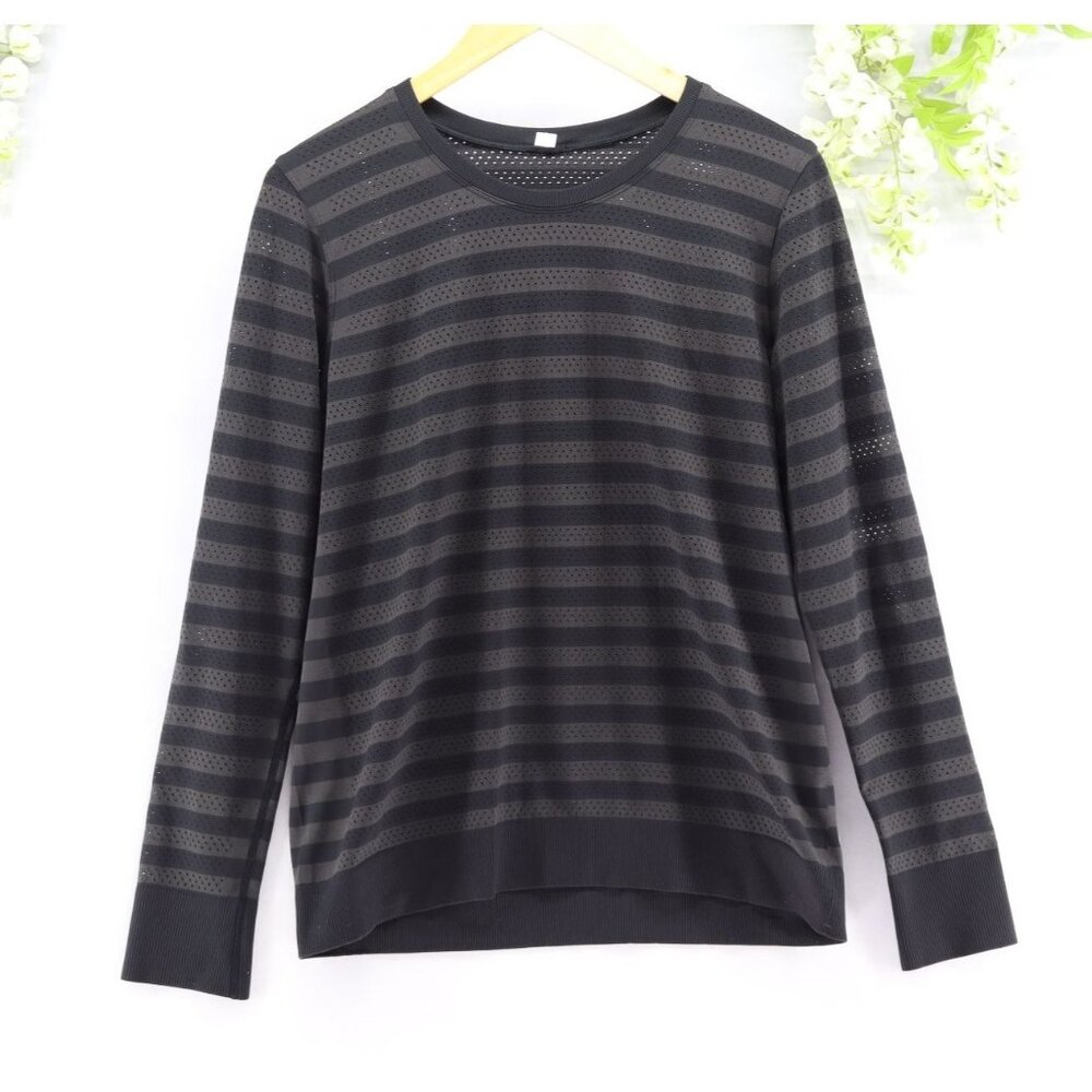 Lululemon Women's Breeze By Long Sleeve Stripe Black / Deep Coal Sz 6